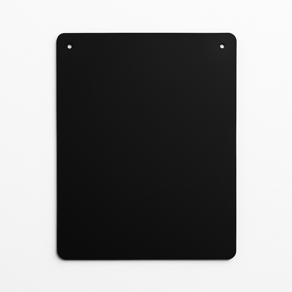 The Personalized Welcome Garden Sign by Mirabilia Boutique is a black rectangular sign with rounded corners and two top holes, ideal for custom family yard decor or a unique housewarming gift, shown against a white background.