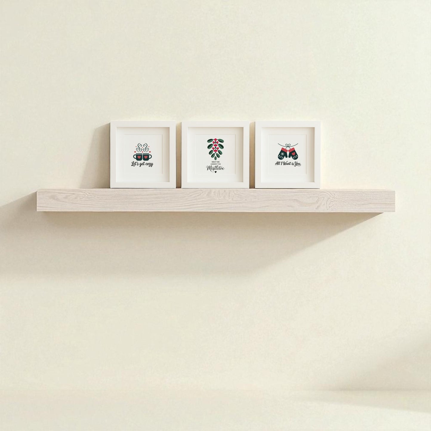 The Romantic Holiday Wall Art Trio | 5x5 Framed Gift Set by Mirabilia Boutique features minimalist framed prints and quotes, perfect as a modern, romantic couple gift or stylish holiday wall decor for a cozy touch.