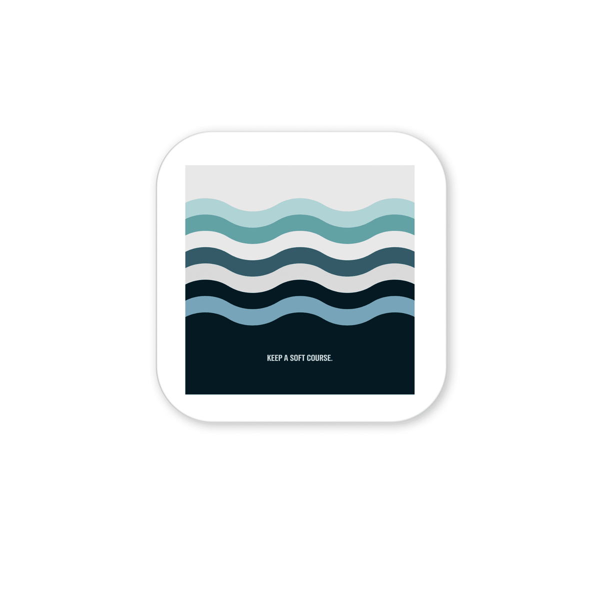 Keep a Soft Course Magnet – Minimalist Ocean-Inspired Design by Mirabilia Boutique features layered blue wavy lines with “KEEP A SOFT COURSE.” in small white text and rounded borders—perfect for modern, minimalist decor.
