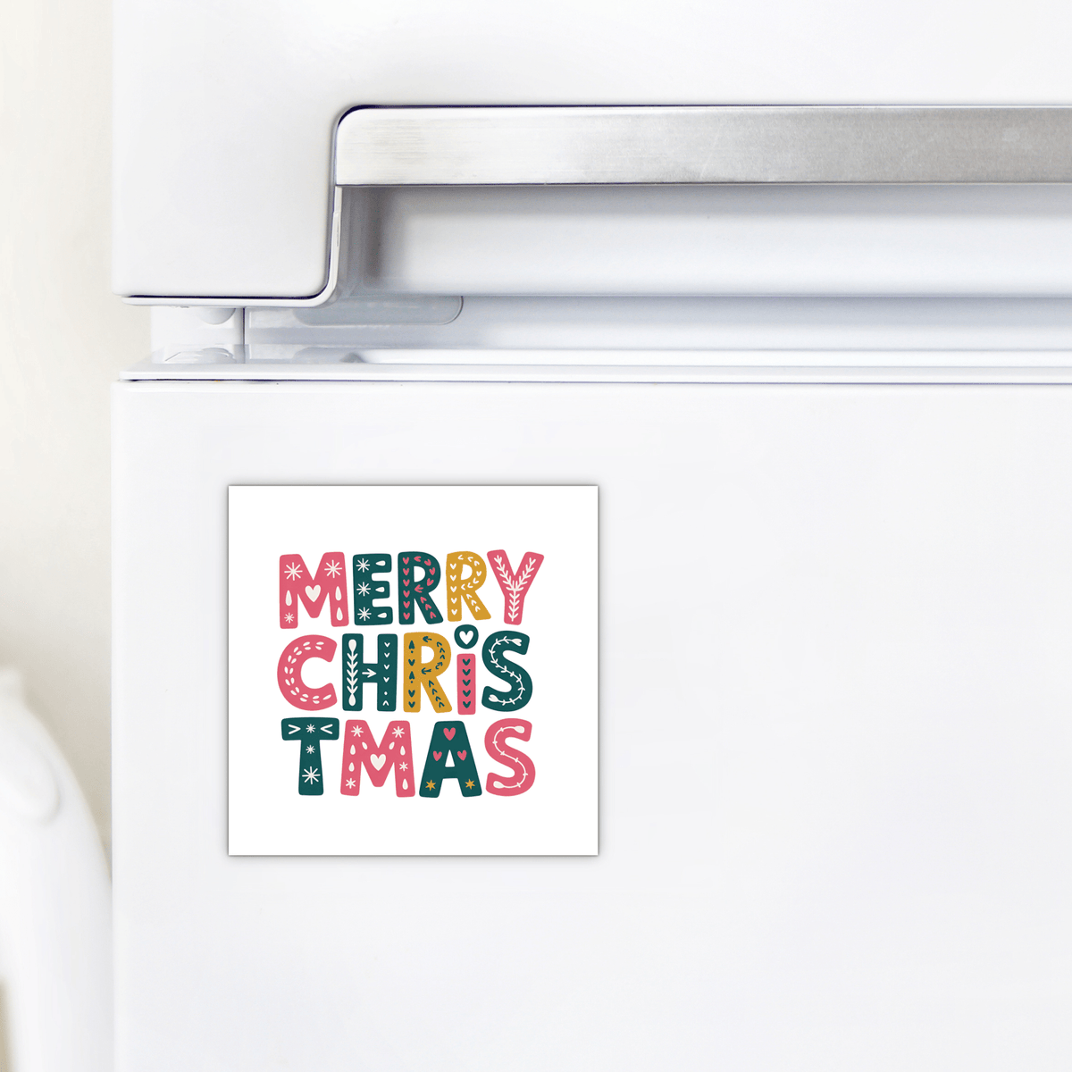 Mirabilia Boutique’s "Merry Christmas Magnet" is a fun, colorful holiday fridge decor piece with playful letters—perfect for adding festive cheer to your white refrigerator.