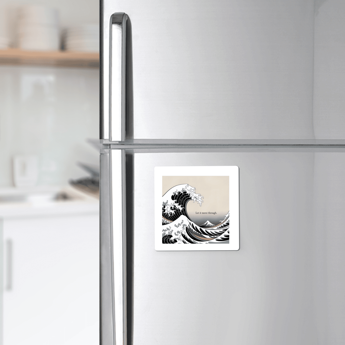 The Let It Move Through Magnet – Storm & Stillness Quote by Mirabilia Boutique brings calming energy to your stainless steel fridge, mixing ocean-inspired design with a touch of emotional healing for your modern kitchen.