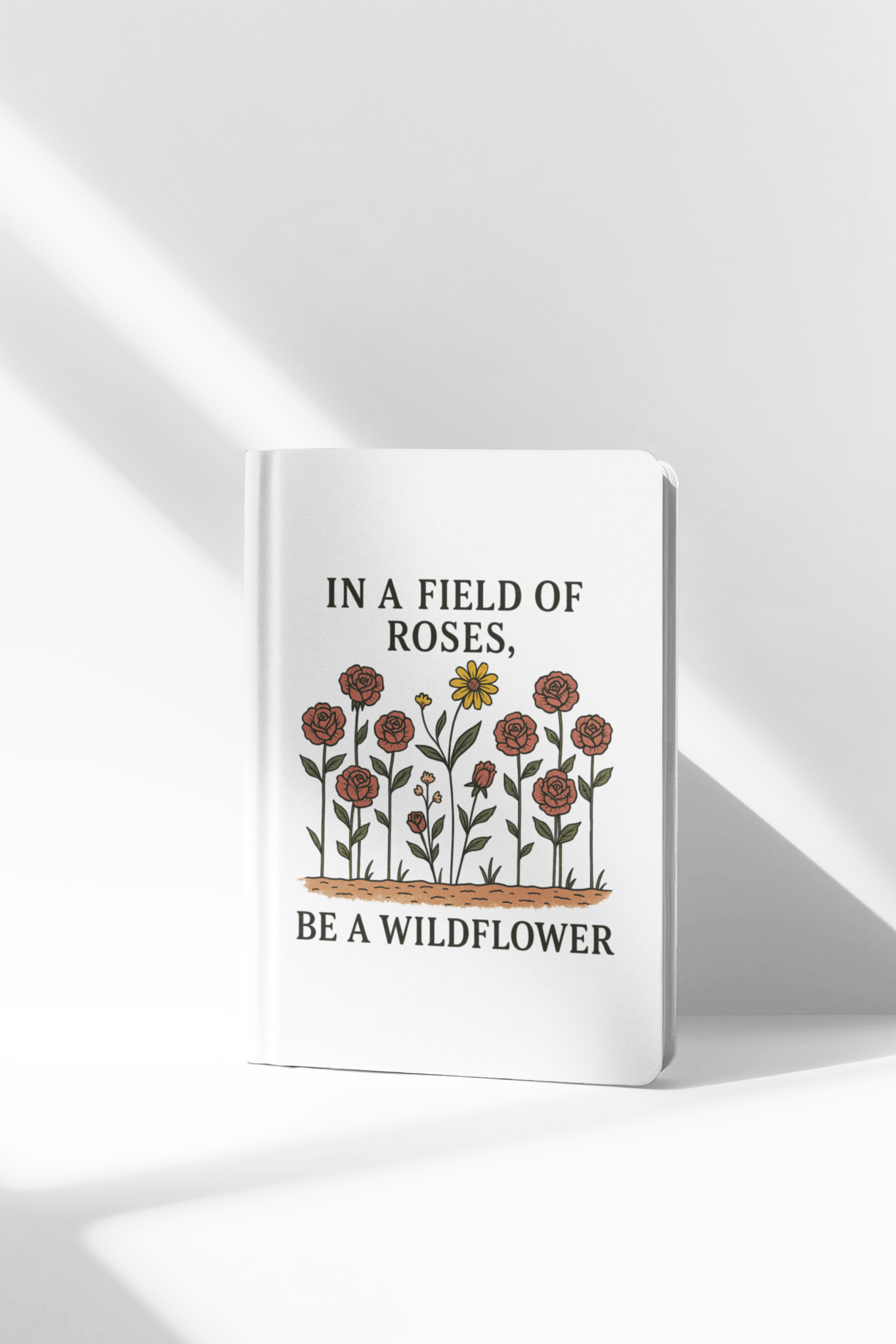 The Be a Wildflower Journal by Mirabilia Boutique is a motivational hardcover notebook with floral art and the quote "In a field of roses, be a wildflower"—a unique gift for any occasion.