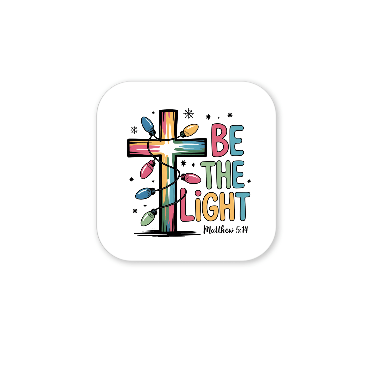 Brighten your space with the Be the Light Magnet by Mirabilia Boutique—Christian fridge decor featuring Matthew 5:14 in bold colors, festive lights, and stars. A perfect faith-based gift or Christmas stocking stuffer.