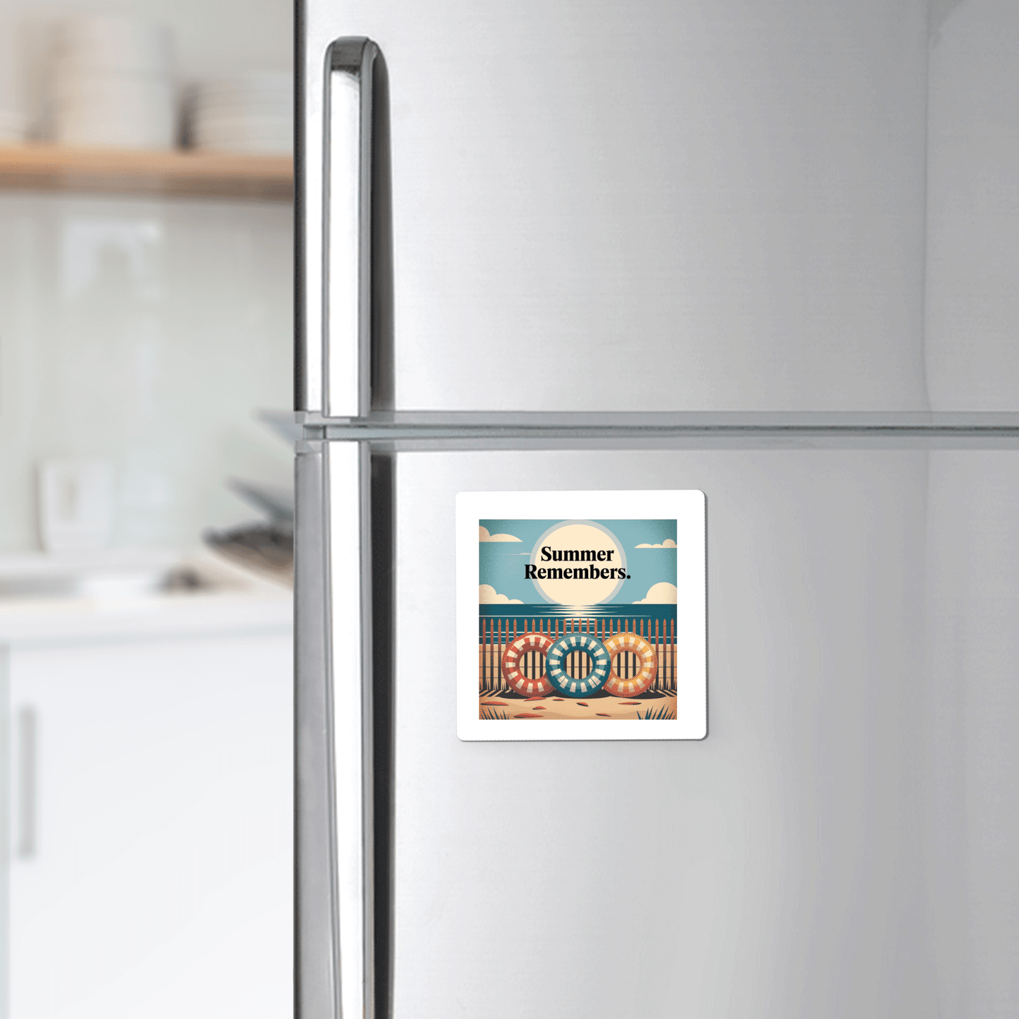 Add a splash of vintage charm to your kitchen with Mirabilia Boutique’s Summer Remembers Magnet – a colorful coastal fridge art piece featuring “COOL,” ideal for beach lovers and perfect for brightening up any stainless steel refrigerator door.