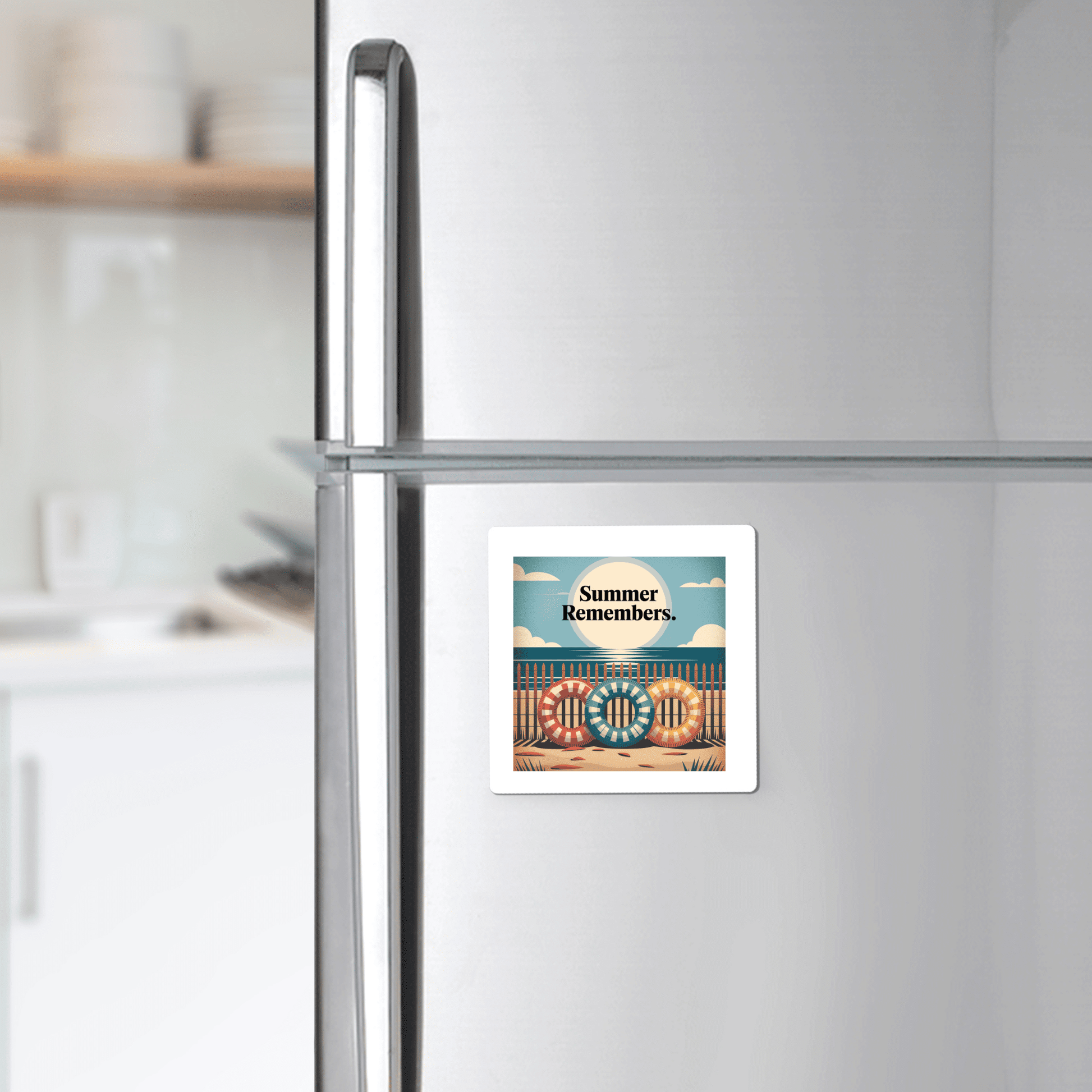 Add a splash of vintage charm to your kitchen with Mirabilia Boutique’s Summer Remembers Magnet – a colorful coastal fridge art piece featuring “COOL,” ideal for beach lovers and perfect for brightening up any stainless steel refrigerator door.