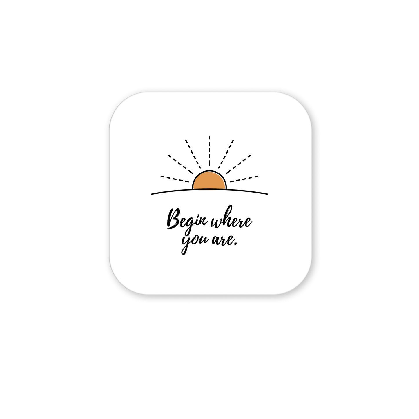 The "Begin Where You Are Magnet – Sunrise Affirmation" by Mirabilia Boutique features a minimalist sunrise design and uplifting phrase—a stylish, motivational fridge magnet to inspire you daily.