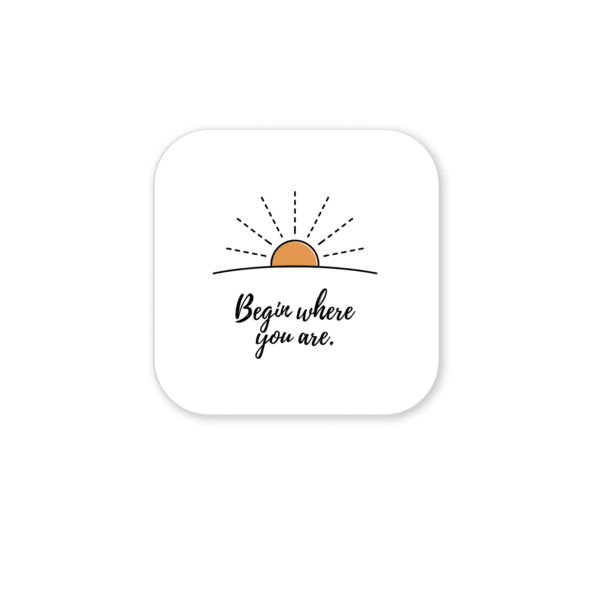 The "Begin Where You Are Magnet – Sunrise Affirmation" by Mirabilia Boutique features a minimalist sunrise design and uplifting phrase—a stylish, motivational fridge magnet to inspire you daily.