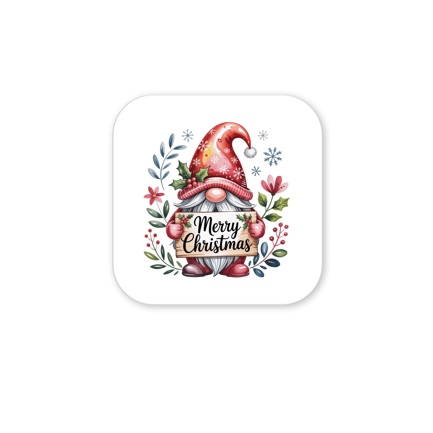 The Mirabilia Boutique Merry Christmas Gnome Magnet features a festive gnome with a red hat and "Merry Christmas" sign, ideal as fun holiday décor or a cheerful stocking stuffer for your fridge.