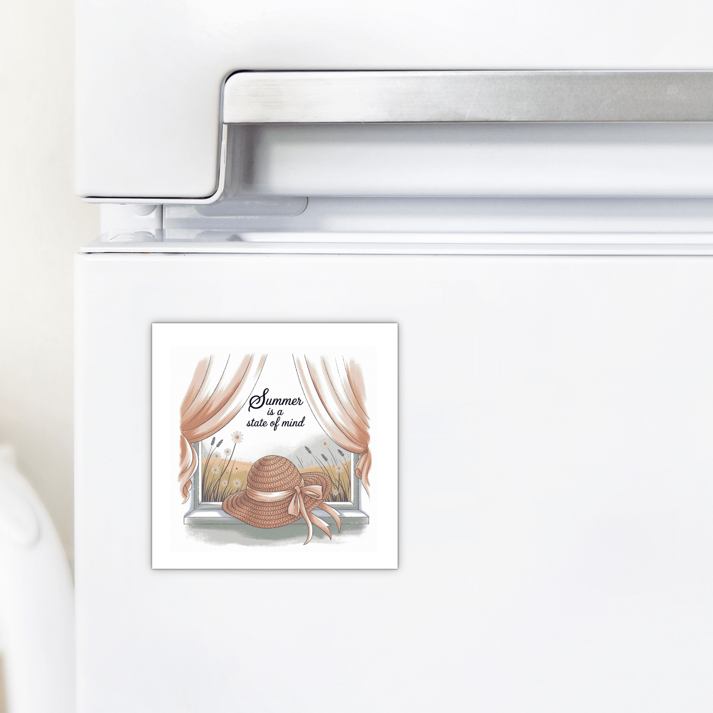 Brighten your kitchen with the "Summer Is a State of Mind" Magnet by Mirabilia Boutique—a cottagecore fridge art piece that adds charm to your home and makes a perfect gift.