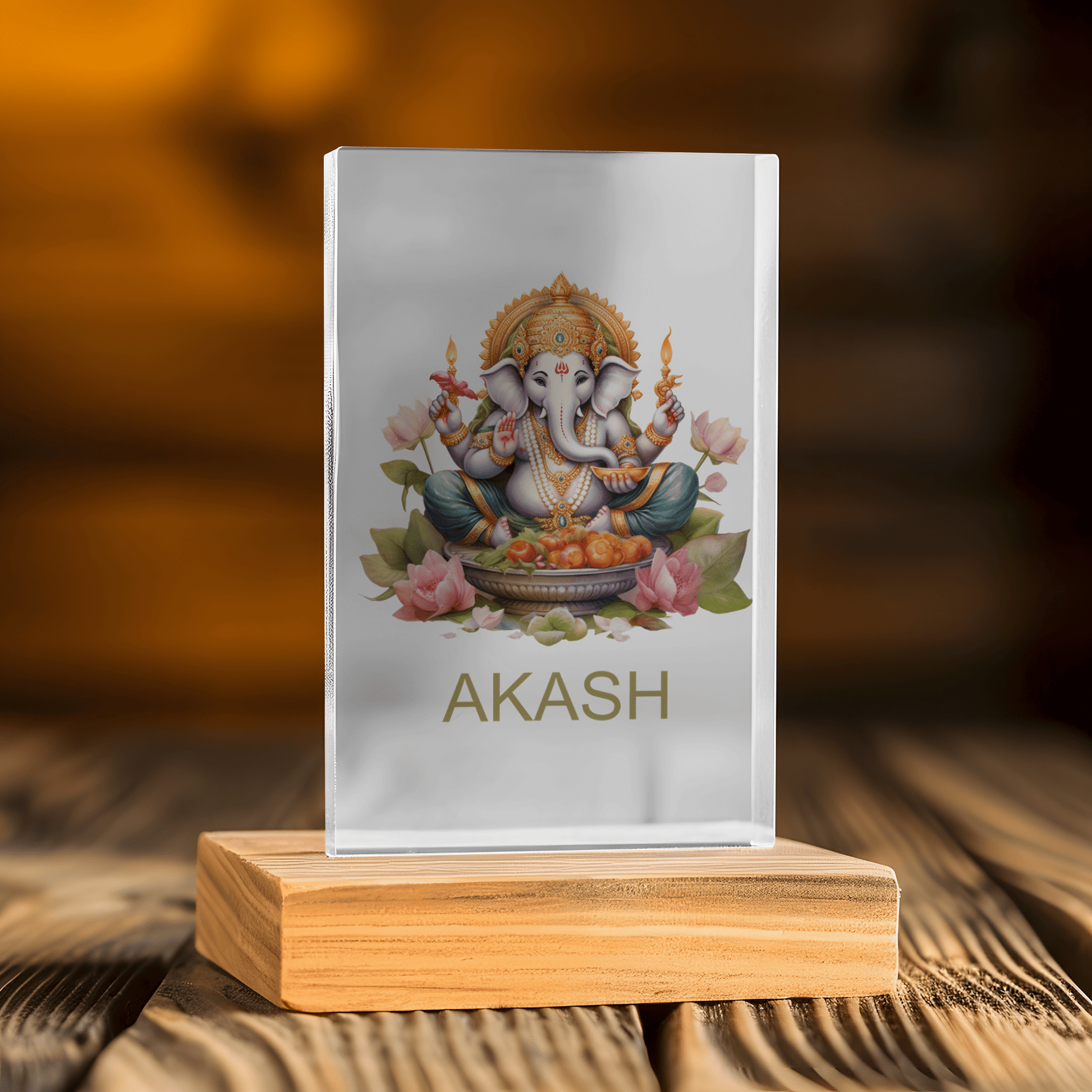 The Mirabilia Boutique Personalized Ganesh Night Light for Kids is a custom UV printed Ganpati lamp featuring lotus flowers, fruits, and the name "AKASH" below Lord Ganesha—perfect as a meaningful Diwali gift for children.