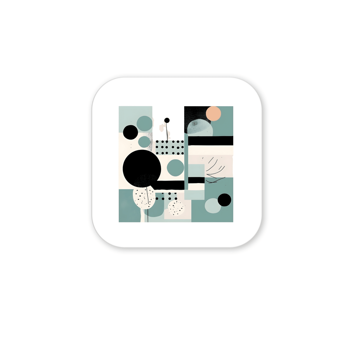 The Harbor Morning Mid Century Modern Magnet by Mirabilia Boutique features abstract geometric rectangles and circles in muted blue, black, white, and beige—a perfect coastal spring accent for any space.