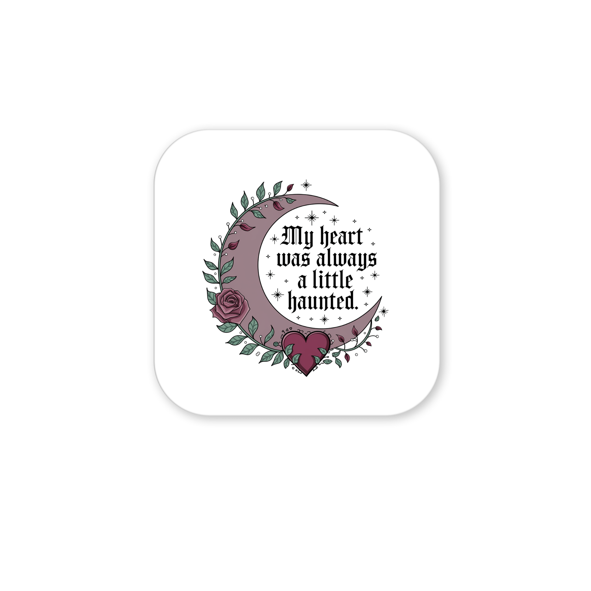 The Mirabilia Boutique Gothic Fridge Magnet features a haunted heart crescent moon design with roses and gothic text—perfect for Halloween or adding unique gothic flair to your home decor.