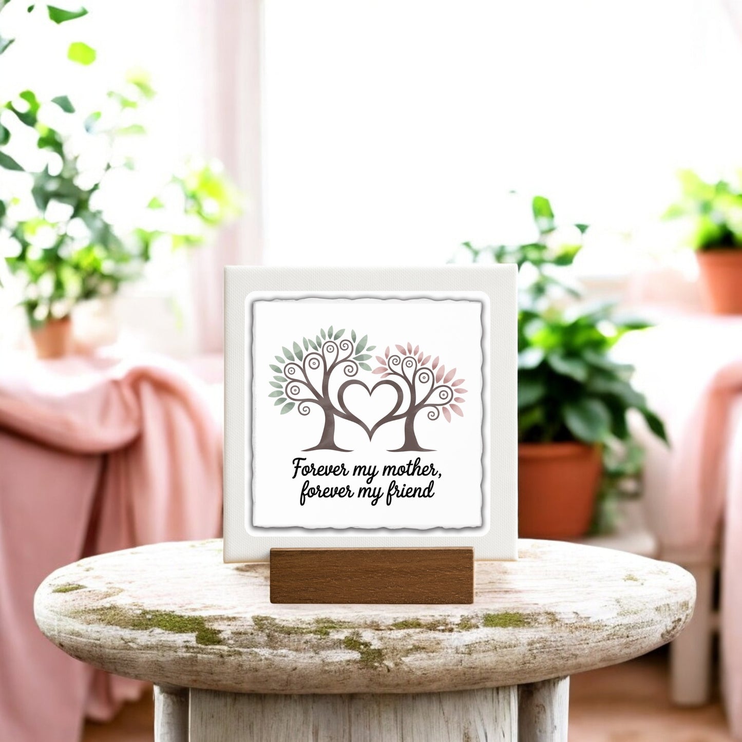 The Mirabilia Boutique "Forever My Mother Mini Sign – Mother’s Day Gift" features a heart and tree design with the message "Forever my mother, forever my friend." A perfect mother-daughter keepsake for any home.