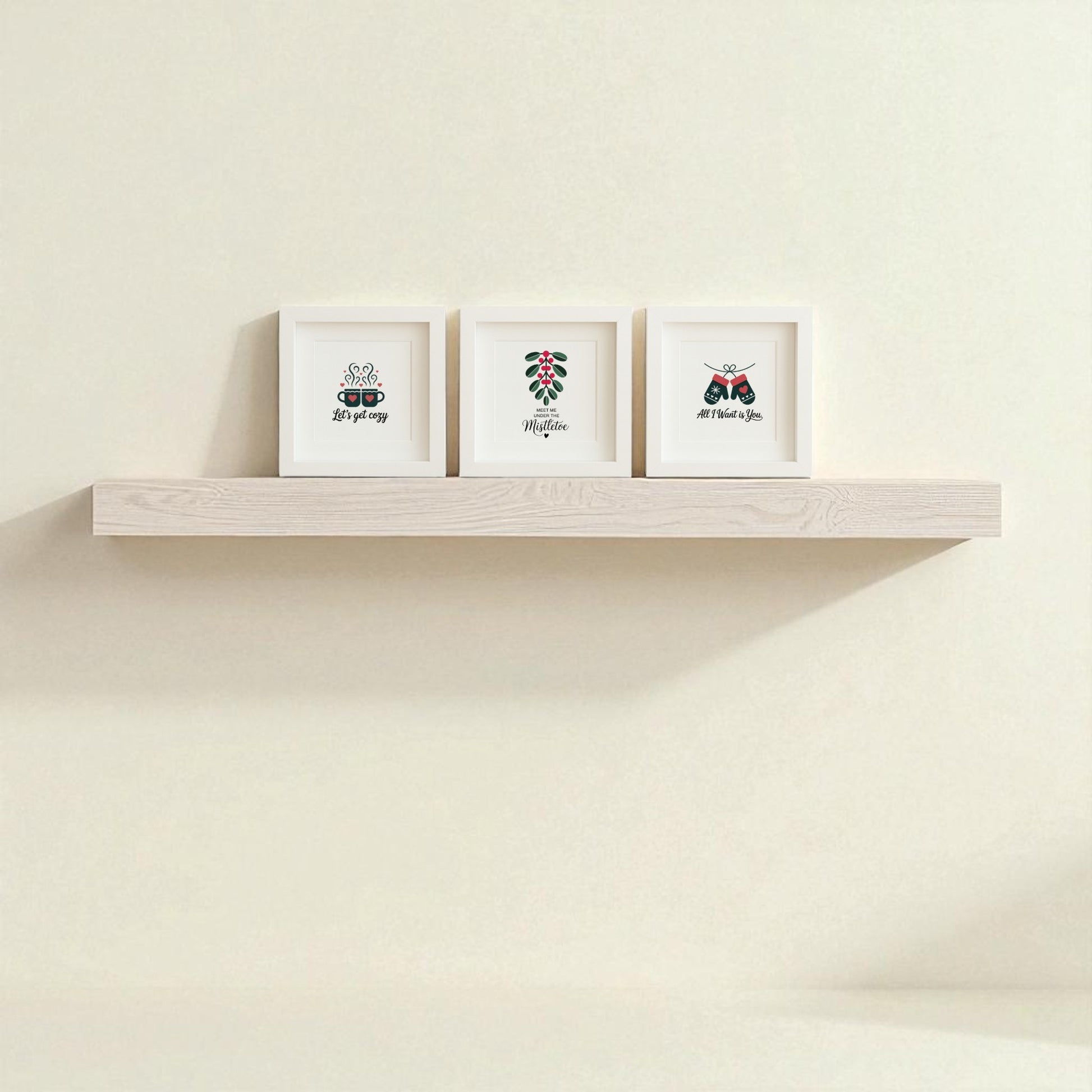 The Romantic Holiday Wall Art Trio | 5x5 Framed Gift Set by Mirabilia Boutique features minimalist framed prints and quotes, perfect as a modern, romantic couple gift or stylish holiday wall decor for a cozy touch.