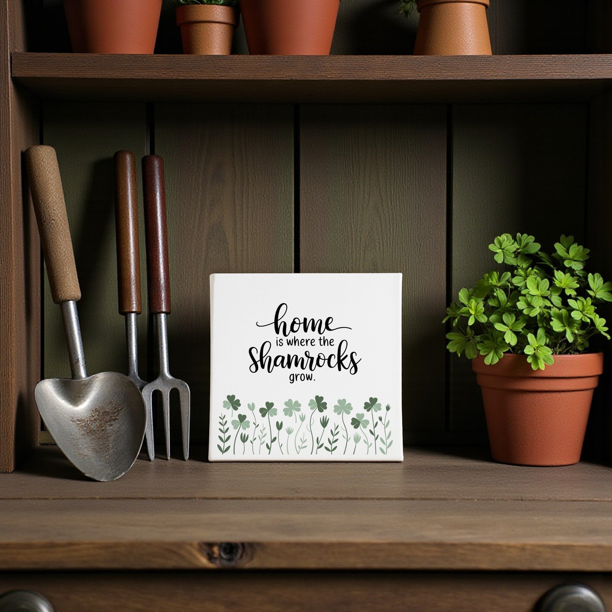 The "Home Is Where the Shamrocks Grow" canvas by Mirabilia Boutique adds Irish charm to any space—ideal as home decor or a thoughtful St. Patrick’s Day gift.