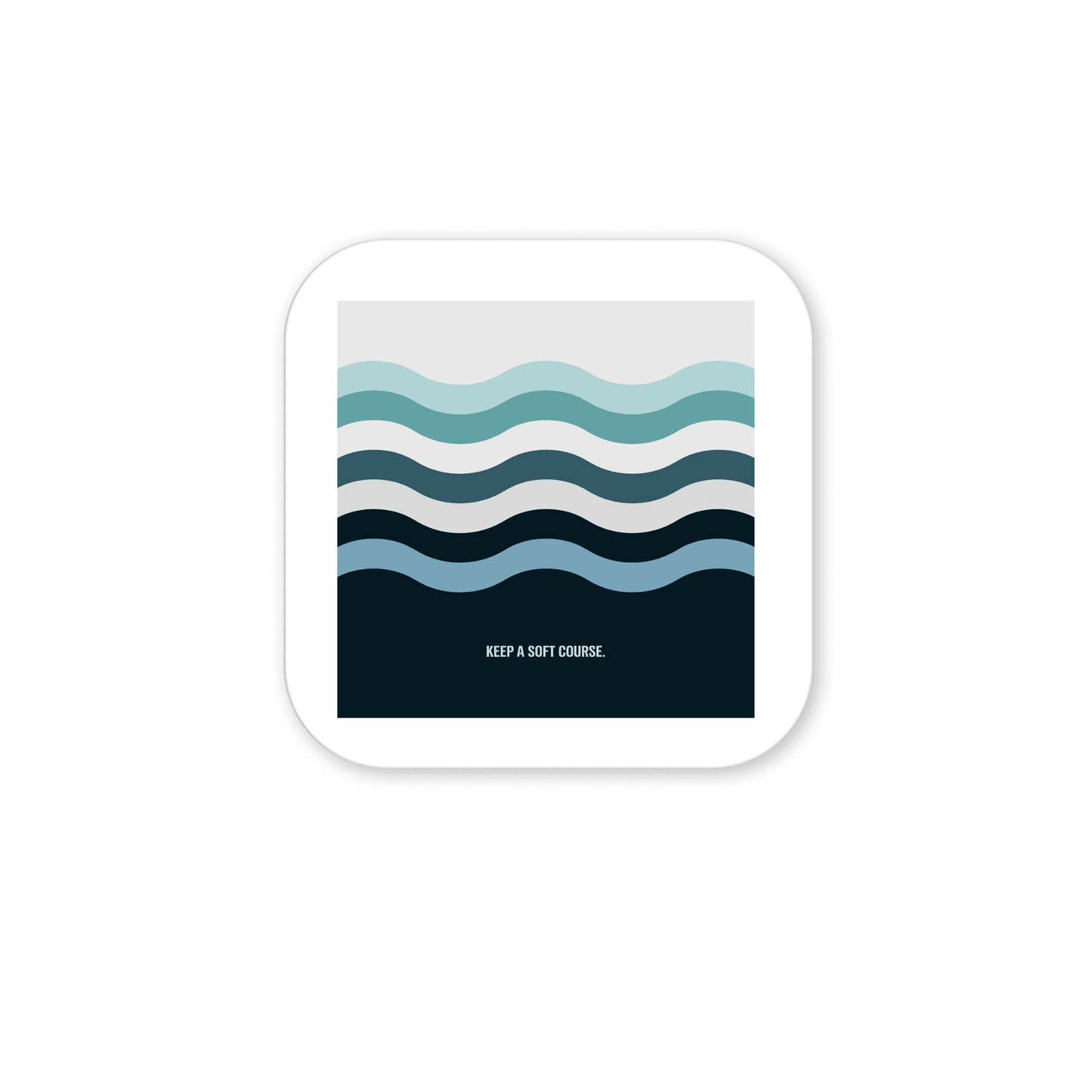 Keep a Soft Course Magnet – Minimalist Ocean-Inspired Design by Mirabilia Boutique features layered blue wavy lines with “KEEP A SOFT COURSE.” in small white text and rounded borders—perfect for modern, minimalist decor.