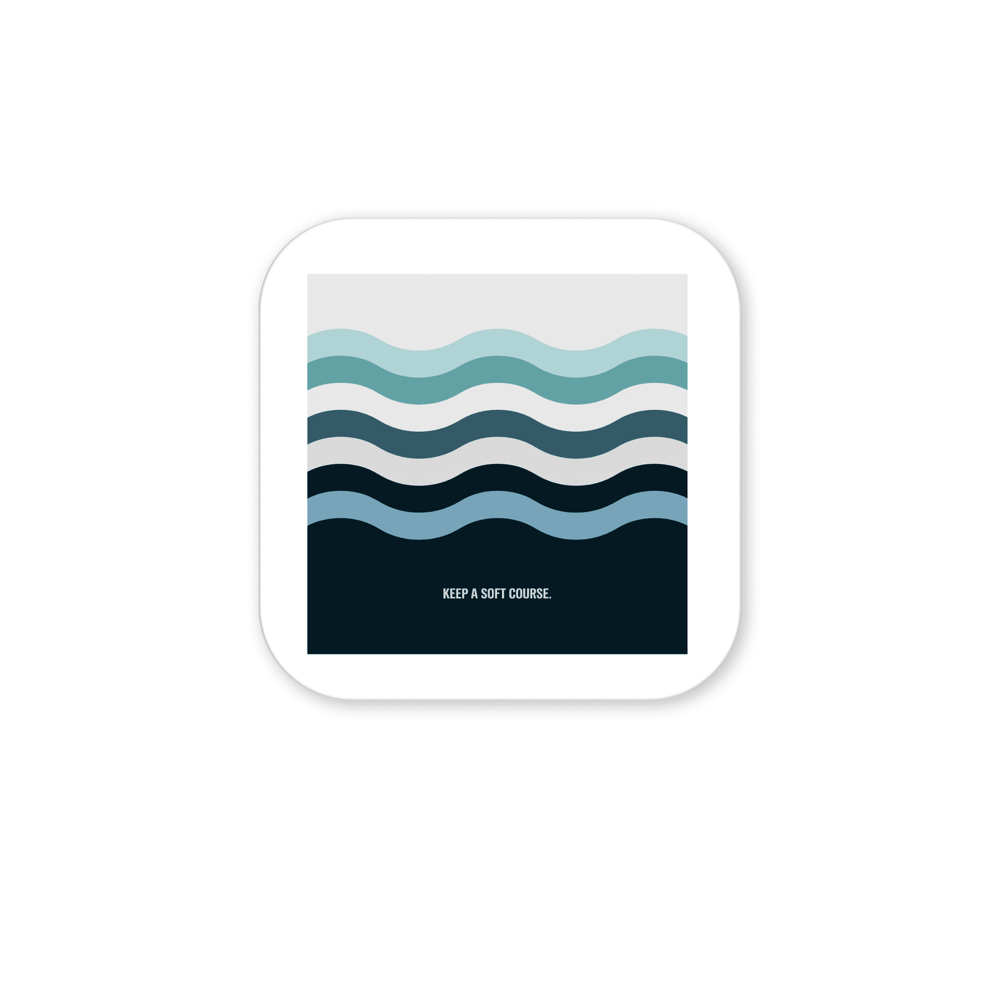 Keep a Soft Course Magnet – Minimalist Ocean-Inspired Design by Mirabilia Boutique features layered blue wavy lines with “KEEP A SOFT COURSE.” in small white text and rounded borders—perfect for modern, minimalist decor.