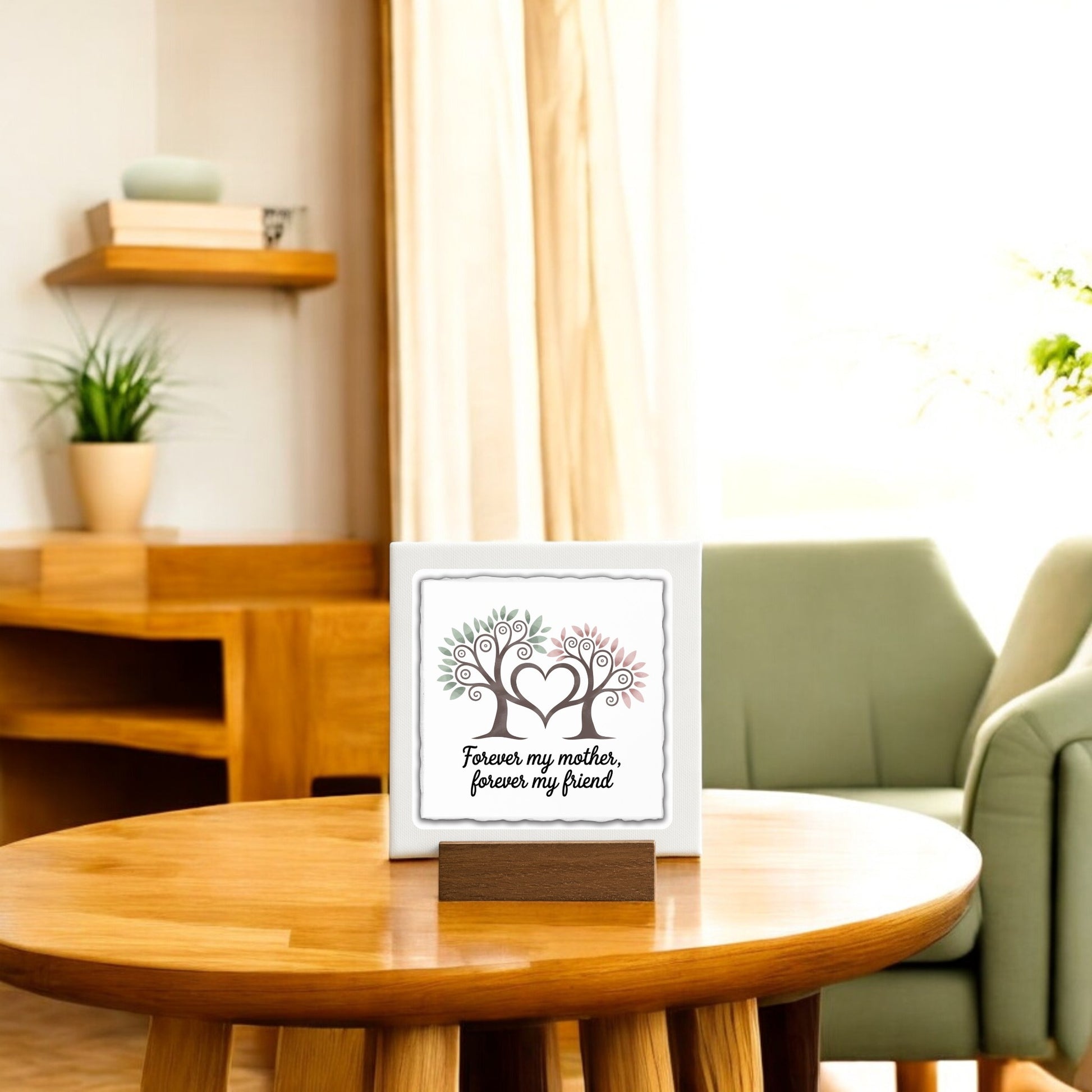 The Mirabilia Boutique "Forever My Mother Mini Sign" features a tree and heart design with the message “Forever my mother, forever my friend”—a perfect Mother’s Day gift or keepsake for any cozy living room.