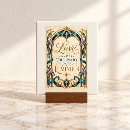 The Love Makes Ordinary Days Luminous Mini Sign | Gilded Reverie from Mirabilia Boutique features elegant Art Nouveau florals and a heartfelt phrase, making it a luminous decorative accent for any room.