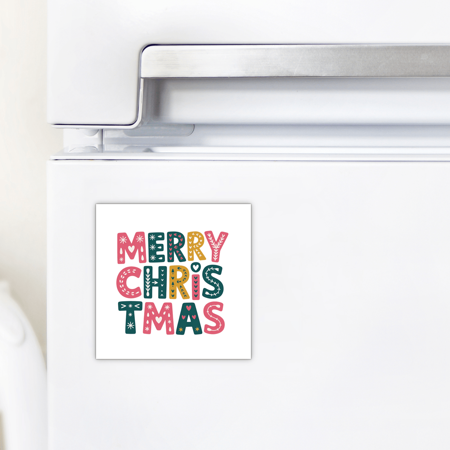 Mirabilia Boutique’s "Merry Christmas Magnet" is a fun, colorful holiday fridge decor piece with playful letters—perfect for adding festive cheer to your white refrigerator.