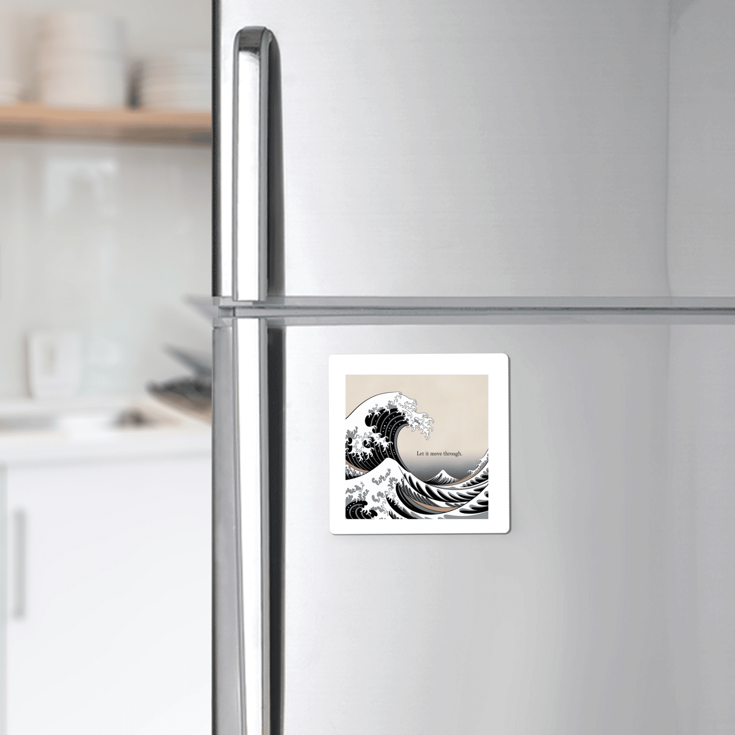 The Let It Move Through Magnet – Storm & Stillness Quote by Mirabilia Boutique brings calming energy to your stainless steel fridge, mixing ocean-inspired design with a touch of emotional healing for your modern kitchen.