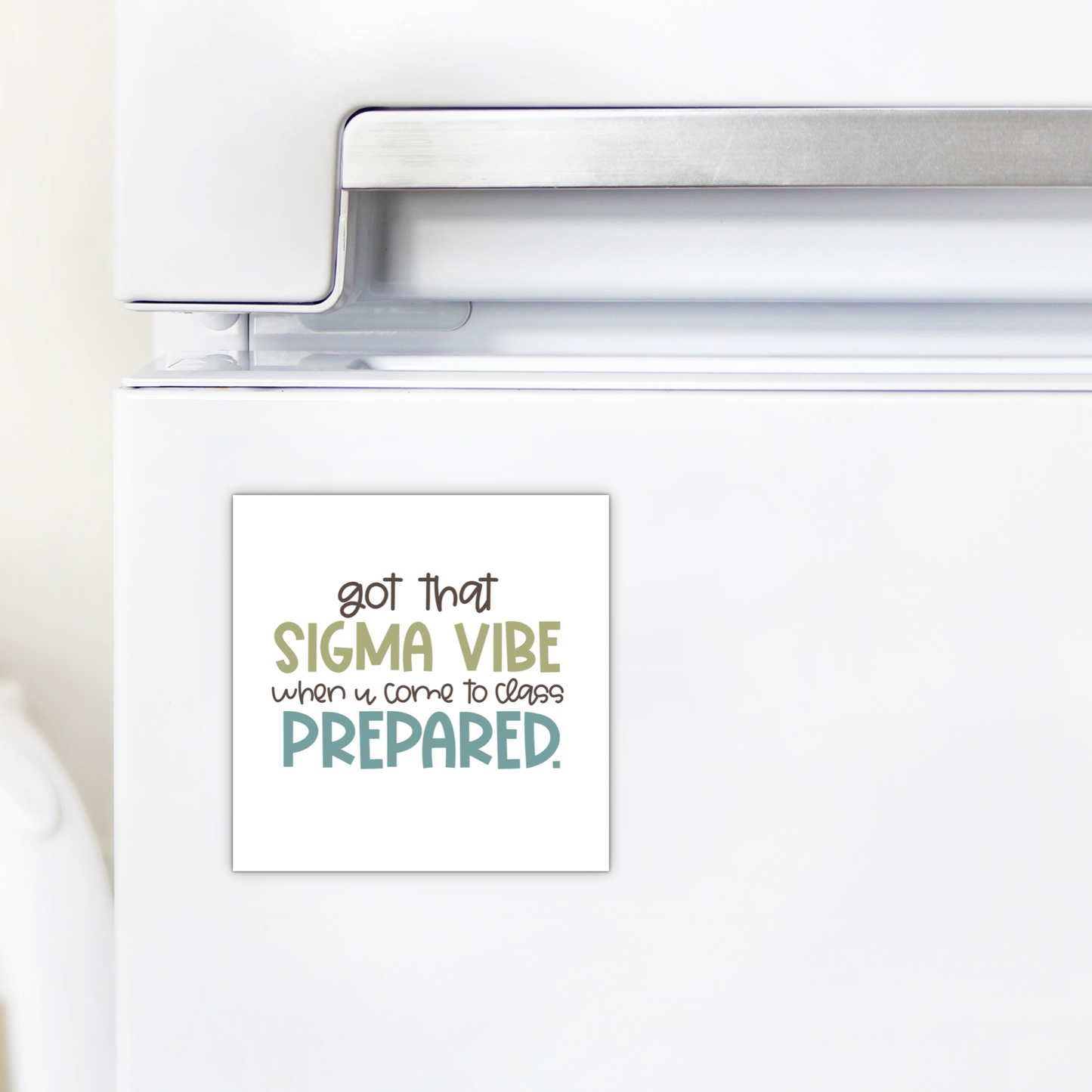 The Mirabilia Boutique "Got That Sigma Vibe Classroom Magnet" features a colorful, motivational message—perfect as a teacher appreciation gift to inspire preparation and positivity in the classroom.