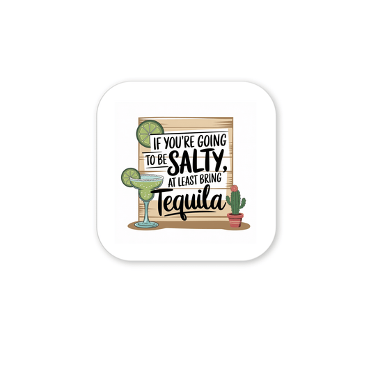 The Salty Tequila Magnet by Mirabilia Boutique features a margarita glass, lime, cactus, and the quote "If you’re going to be salty, at least bring tequila"—a fun fridge accessory or gift for margarita lovers.