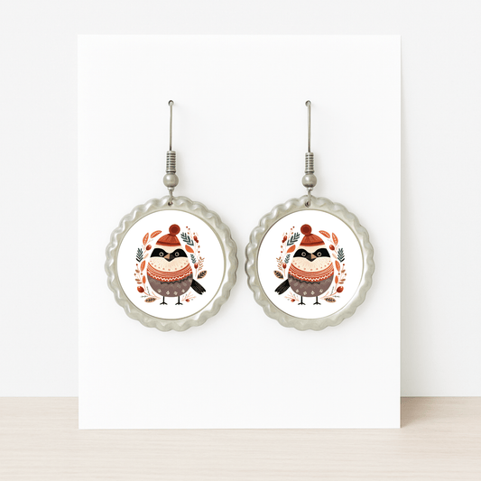 Mirabilia Boutique’s Scandi Christmas Bird Earrings feature hypoallergenic round studs with a festive bird and autumn leaves—a perfect hygge holiday accessory for fans of Scandinavian winter style.