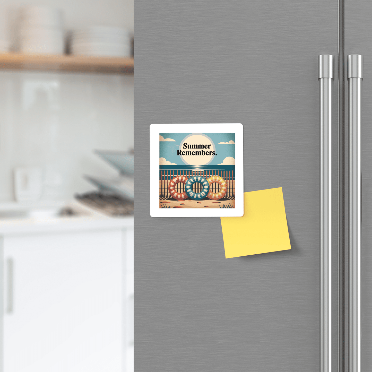 The Summer Remembers Magnet – Vintage Coastal Fridge Art from Mirabilia Boutique adds playful, vintage flair to your kitchen décor—perfect for brightening up your refrigerator.