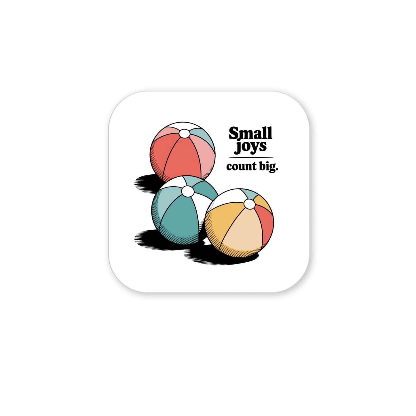 Add a pop of summer to your space with the Small Joys Count Big Magnet – Retro Summer Fridge Art by Mirabilia Boutique, a white square magnet featuring colorful balls for cheerful retro decor.
