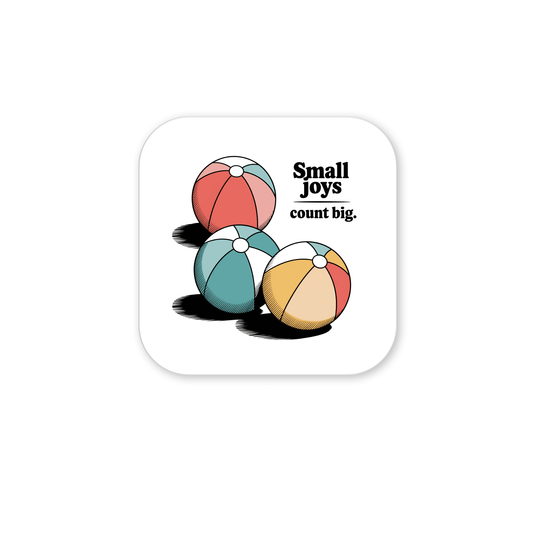Add a pop of summer to your space with the Small Joys Count Big Magnet – Retro Summer Fridge Art by Mirabilia Boutique, a white square magnet featuring colorful balls for cheerful retro decor.