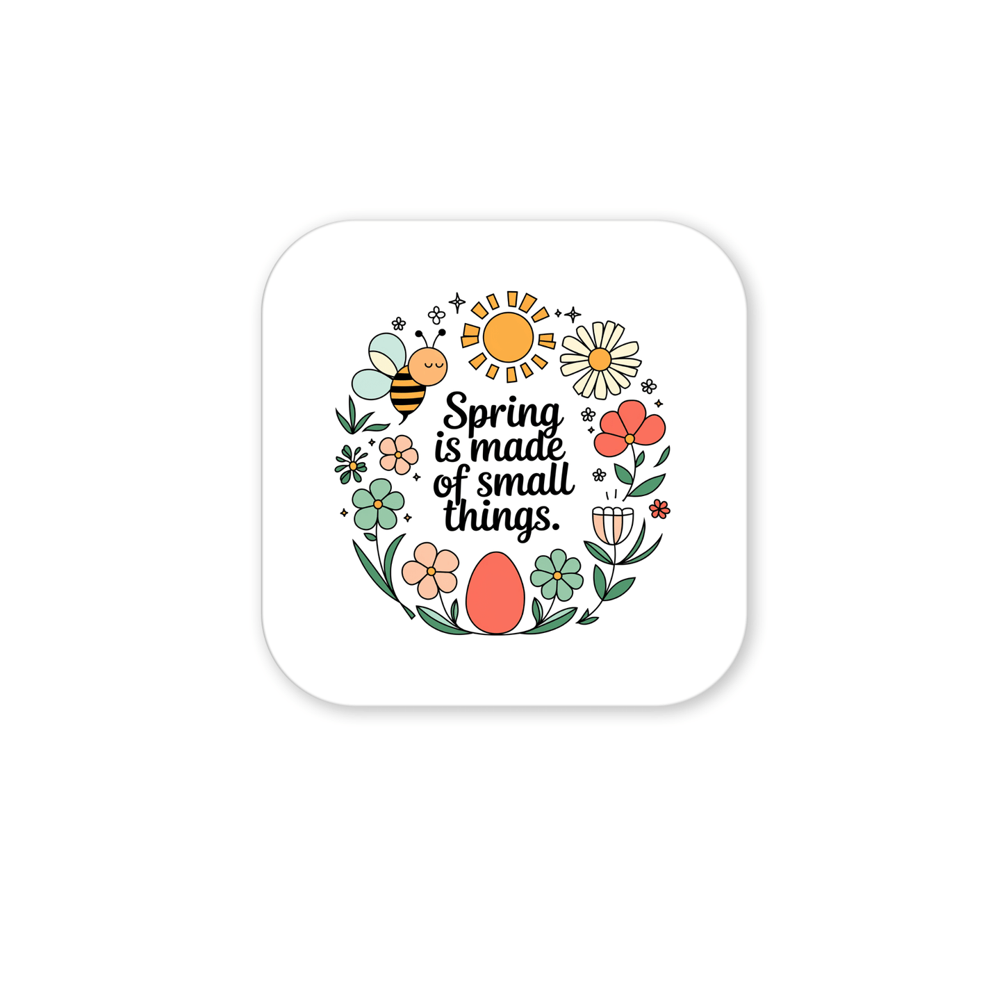 Bring cheer to your fridge with the "Spring Is Made of Small Things Floral Magnet" by Mirabilia Boutique. Featuring flowers, a bee, sun, and egg in pastel colors, this playful magnet makes a delightful Easter gift.