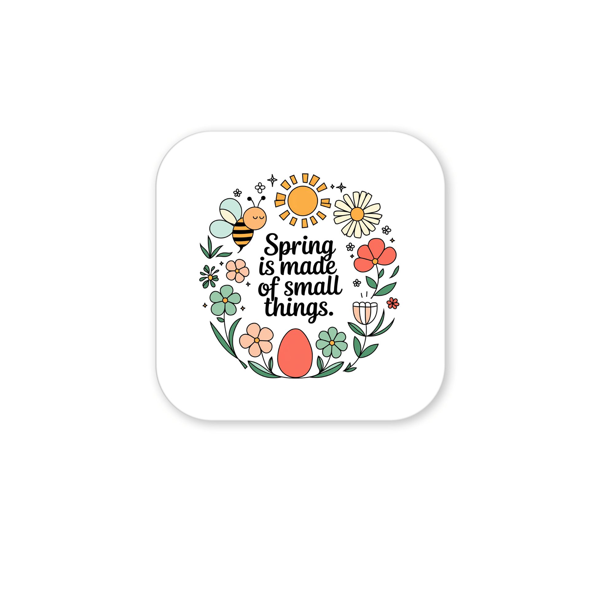 Bring cheer to your fridge with the "Spring Is Made of Small Things Floral Magnet" by Mirabilia Boutique. Featuring flowers, a bee, sun, and egg in pastel colors, this playful magnet makes a delightful Easter gift.